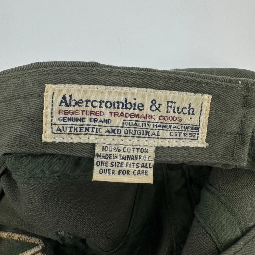 Vintage Abercrombie & Fitch Mens Green Cotton Twill Baseball Hat Leather Strap